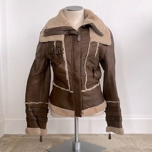 Aviator / Military leather and wool short zip jacket